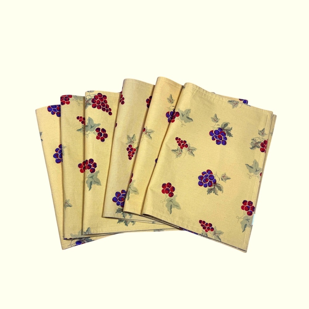 Noble Excellence Set of 6 Cloth Golden Yellow Placematsโ Grapes Fall Harvest New